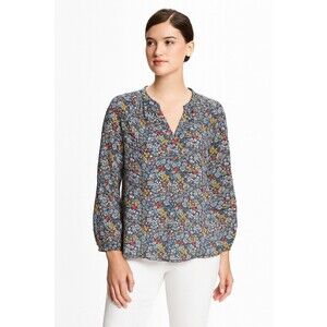 Old Navy Women's Blue Red Yellow White Floral Linen Semi Sheer Tunic, Lg.